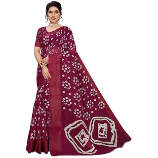                       SVB Saree Maroon Colour Linen Bandhani Printed Saree                                              