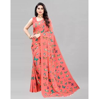                       SVB Saree Pink Colour Butterfly Printed Georgette saree                                              