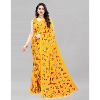                       SVB Saree Yellow Colour Butterfly Printed Georgette saree                                              