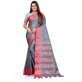                       SVB Saree Silver Colour Cotton Embellished Saree                                              