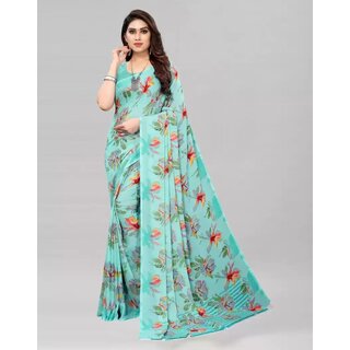                       SVB Saree Green Colour Georgette Printed Saree                                              