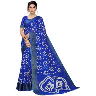                       SVB Saree Blue  Colour Linen Bandhani Printed Saree                                              
