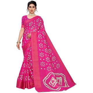                       SVB Saree Pink Colour Linen Bandhani Printed Saree                                              
