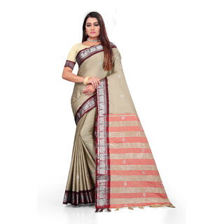                       SVB Saree Cream Colour Cotton Embellished Saree                                              