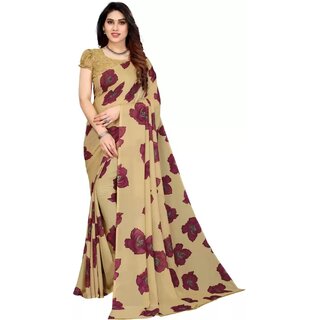                       SVB Saree Beige Colour Georgette Printed Saree                                              