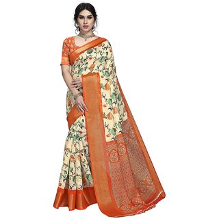                       SVB Saree Orange  Colour Floral Printed Saree                                              