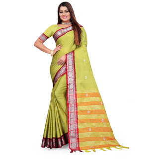                       SVB Saree Yellow Colour Cotton Embellished Saree                                              