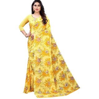                       SVB Saree Yellow Colour Floral Printed Georgette Saree                                              