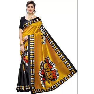                       SVB Saree Yellow And Black Colour Art Silk Printed Saree                                              