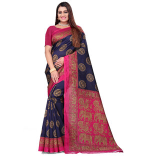                       SVB Saree Blue & Pink  Art Silk Printed Saree                                              