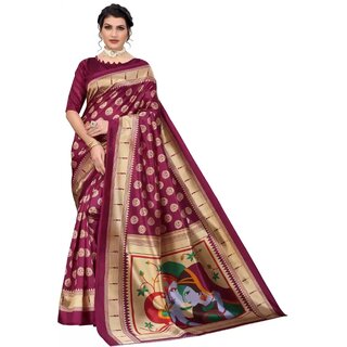                       SVB Saree Maroon Colour Art Silk Printed Saree                                              