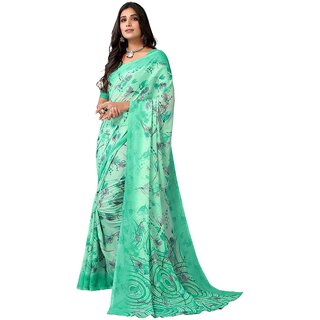                       SVB Saree Sea Green Colour Georgette Printed Saree                                              