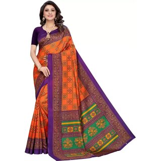                       SVB Saree Orange Colour Checks Printed Art Silk Saree                                              