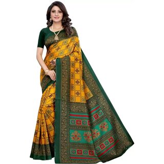                       SVB Saree Yellow Colour Checks Printed Saree                                              