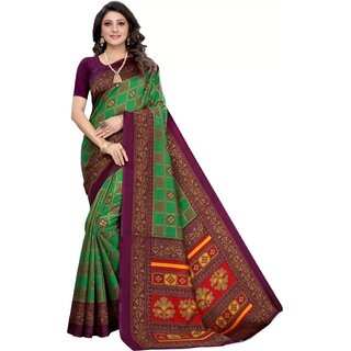                       SVB Saree Green  Colour Checks Printed Saree                                              
