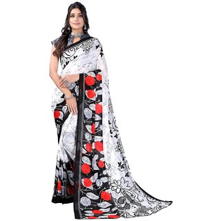                       SVB Saree White And Red Colour Georgette Printed Saree                                              