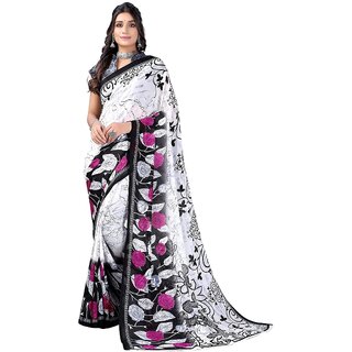                       SVB Saree White And Pink Colour Georgette Printed Saree                                              
