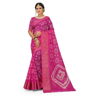                       SVB Saree Pink Colour Bandhani  Cotton Printed Saree                                              