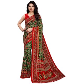                       SVB Saree Green Colour Bandhej Printed Georgette Saree                                              