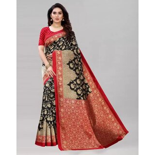                       SVB Saree Black And Red Art Silk Printed Saree                                              