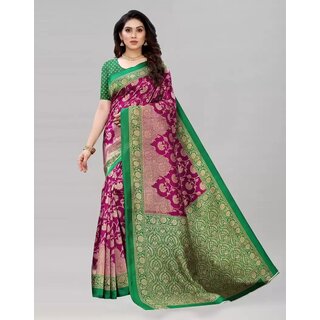                       SVB Saree Maroon and Green Colour Art Silk Printed Saree                                              