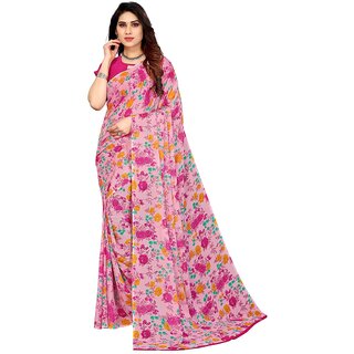                      SVB Saree Pink  Georgette  Floral Printed Saree                                              