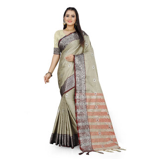                       SVB Saree Cream Colour Cotton Embellished Saree                                              