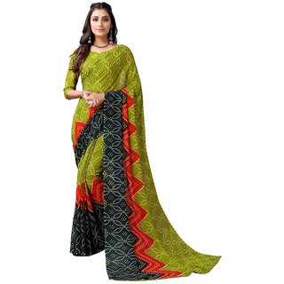                       SVB Saree Green Colour Bandhej Printed Georgette Saree                                              