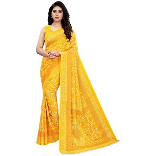                       SVB Saree Yellow Colour Georgette Printed Saree                                              