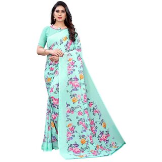                       SVB Saree Green Colour Georgette  Printed Saree                                              