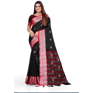                       SVB Saree Black Colour Cotton Embellished Saree                                              