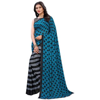                       SVB Saree Blue Colour Georgette Printed Saree                                              