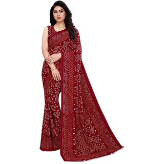                       SVB Saree Maroon Colour Bandhej Print Georgette  Saree                                              