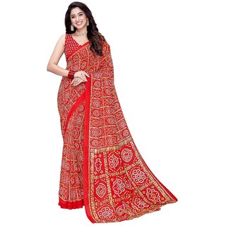                       SVB Saree Red Colour Bandhej Print Georgette  Saree                                              