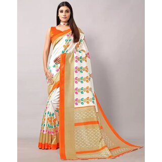                       SVB Saree White Flower Printed Saree                                              