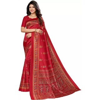                       SVB Saree Red Colour Art Silk Printed Saree                                              