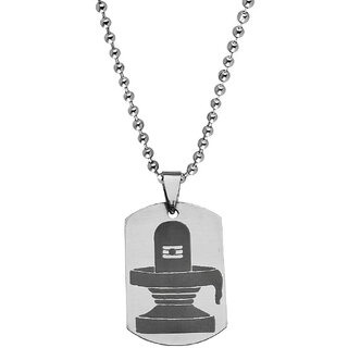                       M Men Style  Religious Lord Shiv Mahadev  Bholenath Shivling Silver  Stainless Steel  Pendant Chain                                              