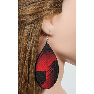                       Divian Classy PU Leather Water Drop Earrings for Women and Girls.( Red  Black)                                              