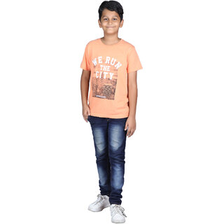                       Kid Kupboard  Boys  Solid  Light Orange  Casual  T-Shirt  Cotton  Half-Sleeves  Round Neck  Regular-Fit                                              