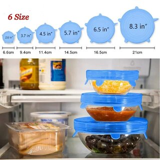                       Silicon Stretchable Lids Set for Containers Multi Size  Reusable  Set of 6  Assorted Color  Box Packing                                              