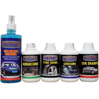                       Indo Power Car Glass Cleaner 500Ml.+ Dashboard Shiner 250Ml.+ Tyre Shiner 250Ml.+ Leather Shiner 250Ml.+Car Shampoo 250Ml.                                              
