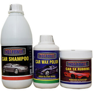                       Indo Power Car Shampoo 500Ml.+ Car 5X Rubbing Polish 250Ml.+ Car Wax Polish 250Ml.                                              
