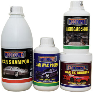                       Indo Power Dashboard Shiner 250Ml.+ Car 5X Rubbing Polish 250Ml.+ Car Wax Polish 250Ml.+ Car Shampoo 500Ml.                                              
