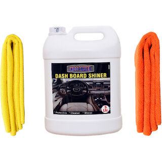 Indo Power Dashboard Shiner 5Ltr. + 2Pc Car Microfiber Cloth ( Yellow + Orange).
