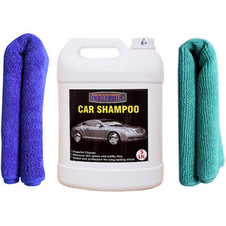                       Indo Power Car Shampoo 5Ltr. + 2 Pc Car Microfiber Cloth (Blue + Green ).                                              