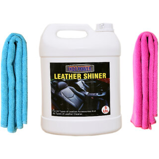                       Indo Power Leather Shiner 5Ltr. + 2Pc Car Microfiber Cloth (Sky Blue + Pink).                                              