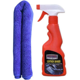 Indo Power Leather Shiner Spray 250Ml.+ 1Pc Car Microfiber Cloth Blue. Indo Power Leather Shiner Spray 250Ml.+ 1Pc Car Microfiber Cloth Blue.