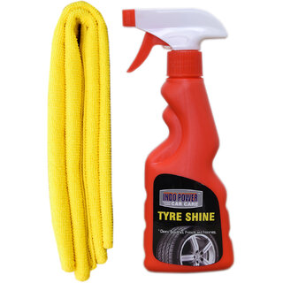 Indo Power Tyre Shiner Spray 250Ml.+ 1Pc Car Microfiber Cloth Yellow. Indo Power Tyre Shiner Spray 250Ml.+ 1Pc Car Microfiber Cloth Yellow.