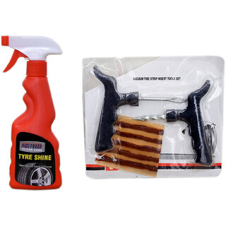 Indo Power Tyre Shiner Spray 250Ml+ Tubelass Smart Panchar Kit. Indo Power Tyre Shiner Spray 250Ml+ Tubelass Smart Panchar Kit.