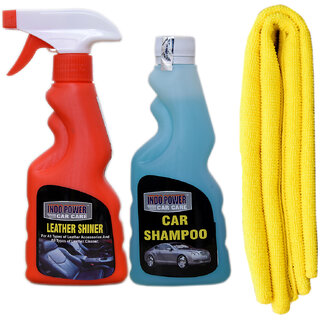 Indo Power Leather Shiner Spray 250Ml.+ Car Shampoo 250Ml.+ 1Pc Car Microfiber Cloth Yellow. Indo Power Leather Shiner Spray 250Ml.+ Car Shampoo 250Ml.+ 1Pc Car Microfiber Cloth Yellow.